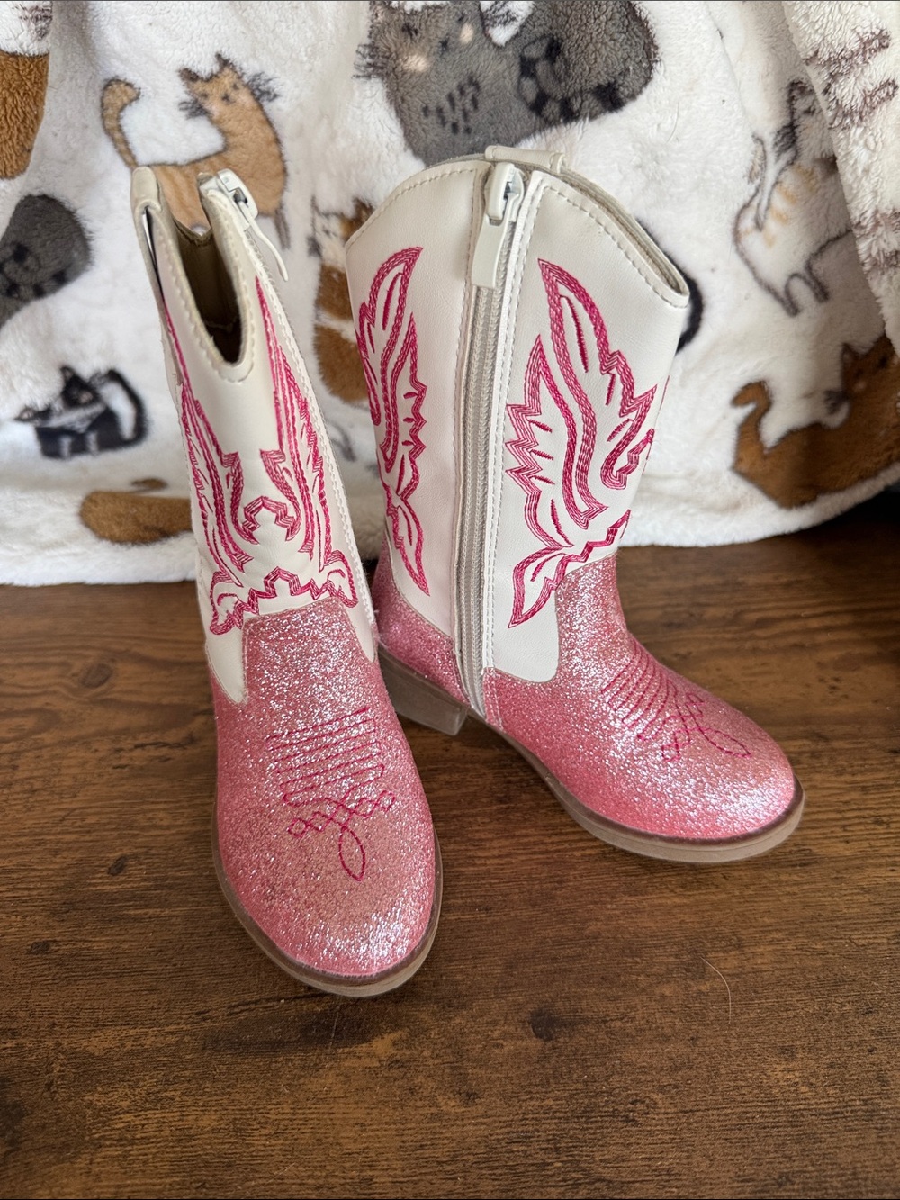 Kids Glitter Pink and Cream Western Boots - Youth Cowboy Style